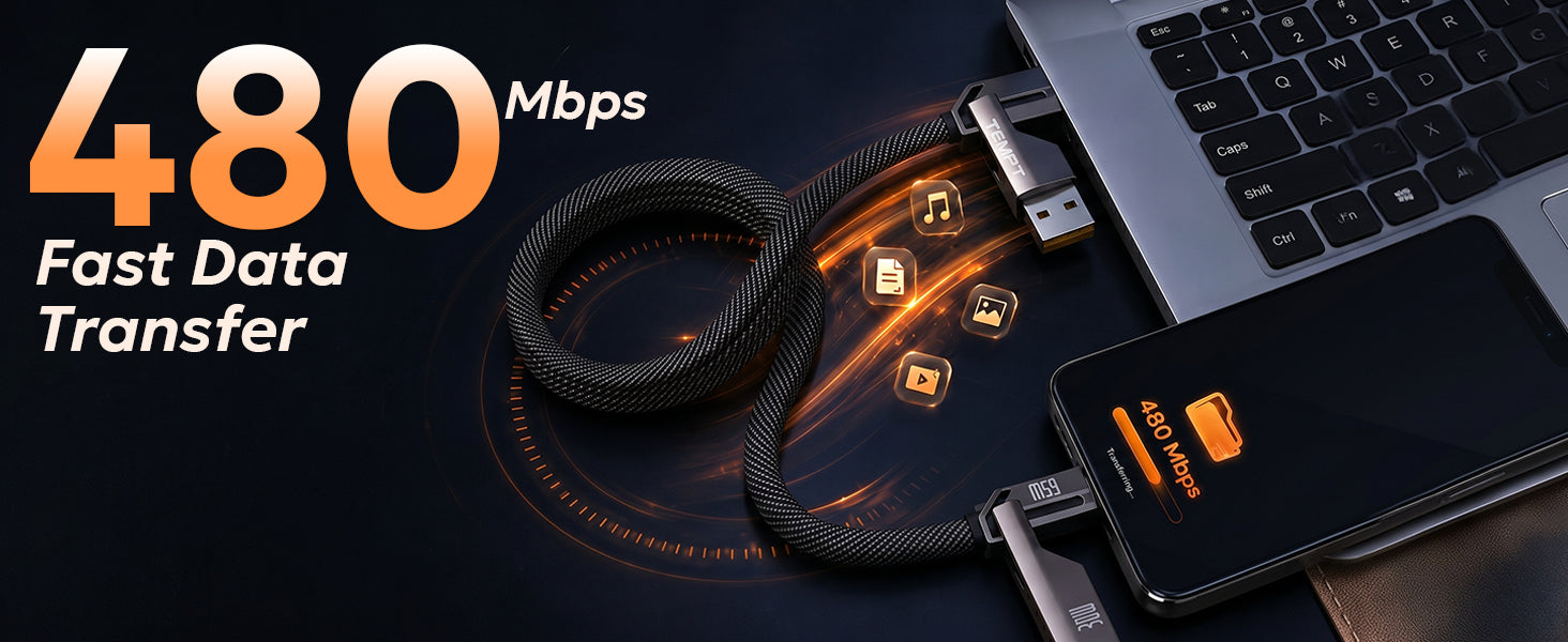 Tempt QuadCharge 480Mbps Fast Data Transfer USB C Charging Cable Category