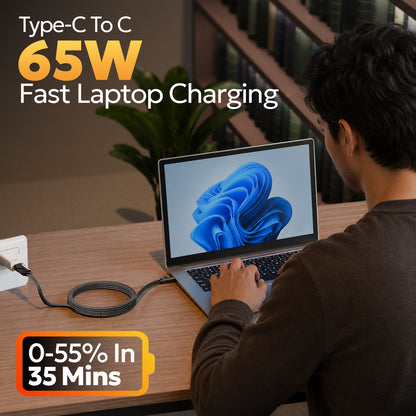 Tempt QuadCharge 65W Fast Charging Cable for laptop Charging Cable 