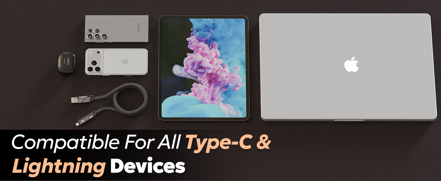 Tempt QuadCharge Compatible for Type C and Lightning Devices Multi Device Charging Cable Category