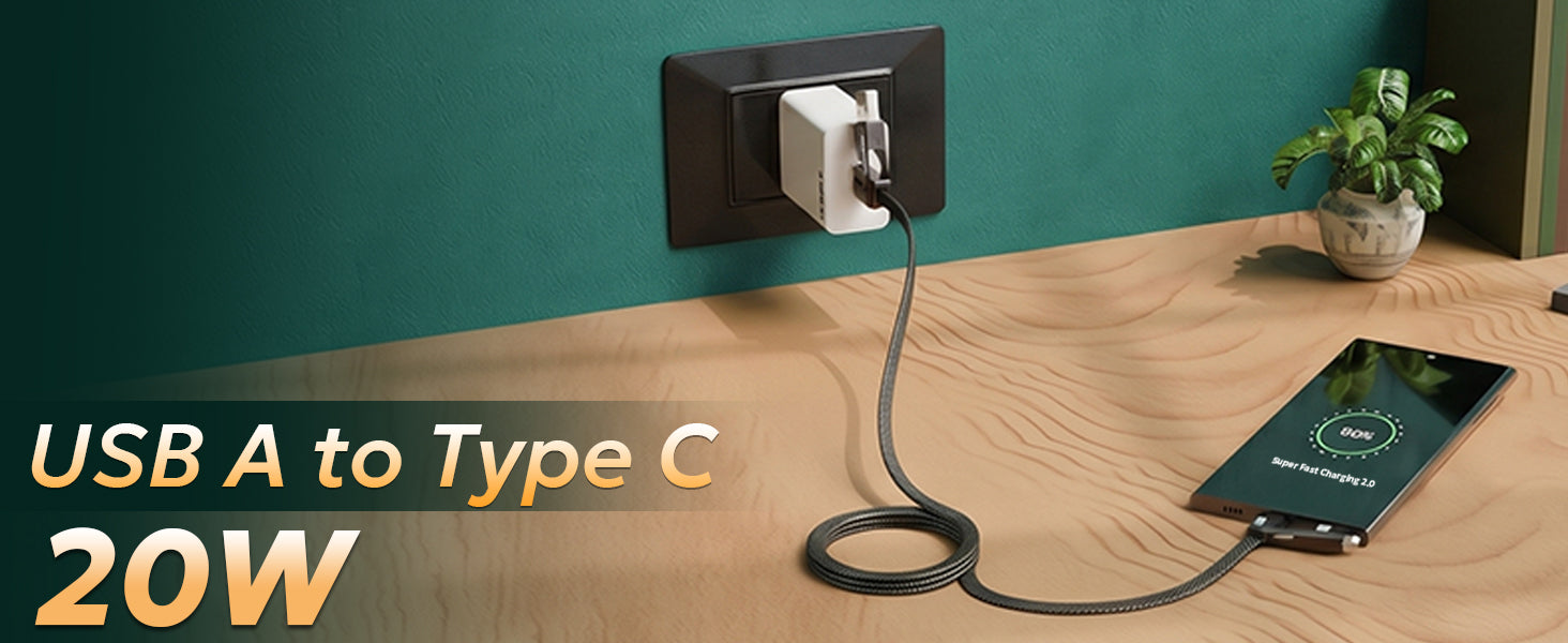 Tempt QuadCharge USB A to Type C Android Charging Cable Fast Charger Cable for Android Phone Category