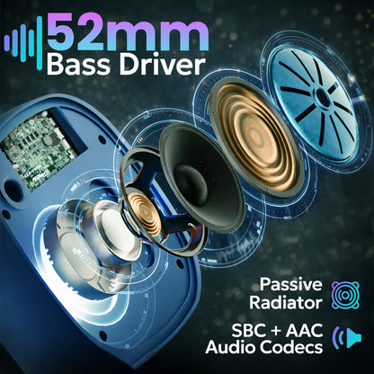 Tempt Rebel Air 52mm Bass Driver Portable Bluetooth Speaker with Passive Radiator