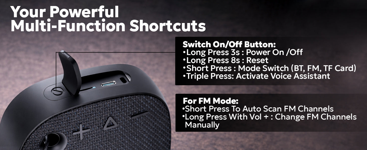 Tempt Rebel Air Portable Bluetooth Speaker Multi Function Controls