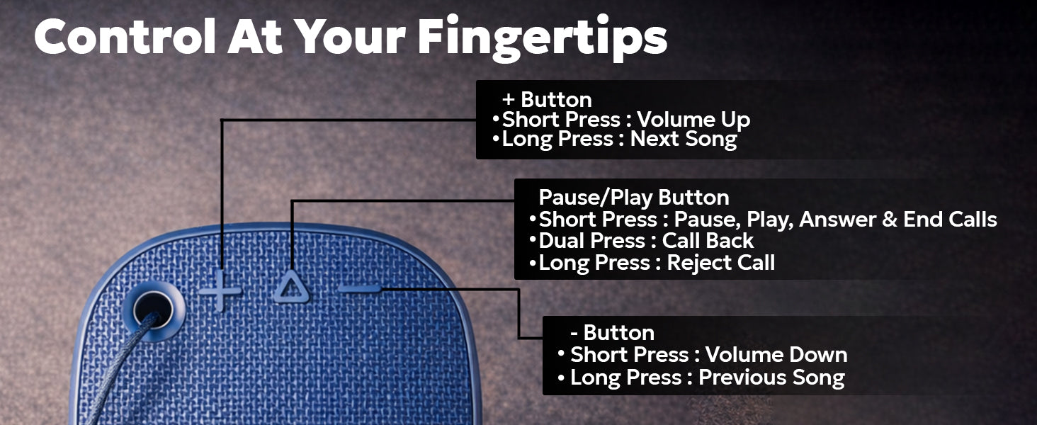 Tempt Rebel Air Wireless Bluetooth Speaker Easy Button Controls