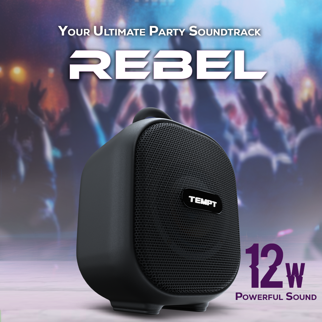 Tempt Rebel best portable speaker 12W sound for home use bluetooth speaker black
