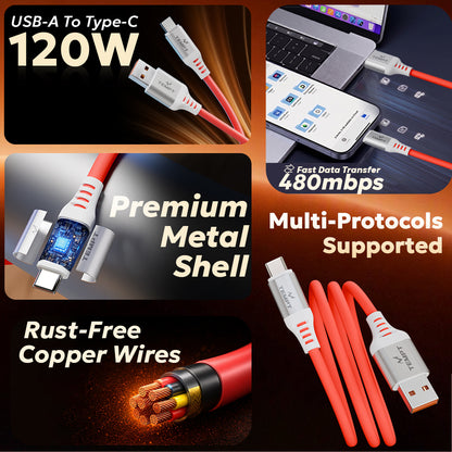 Tempt Silica 120W Multi Device Charging Cable Android iPhone Compatible Cable