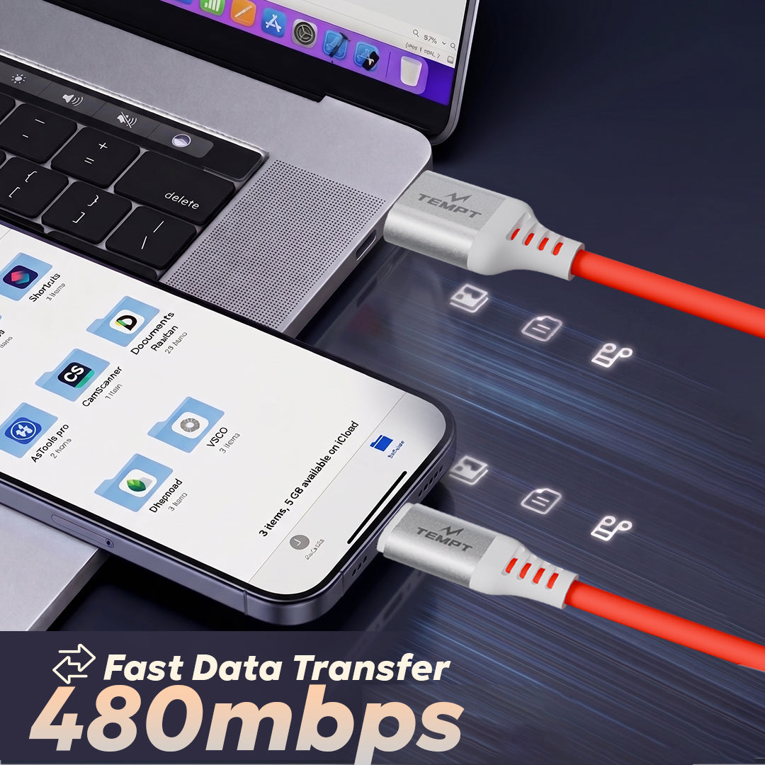 Tempt Silica 120W Type C Cable 480Mbps Fast Data Transfer Cable