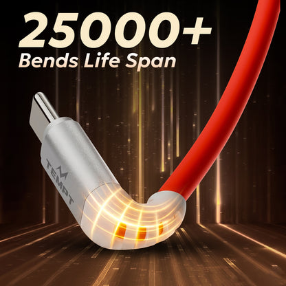 Tempt Silica 120W Type C Charger Cable 25000 Plus Bends Lifespan Cable 