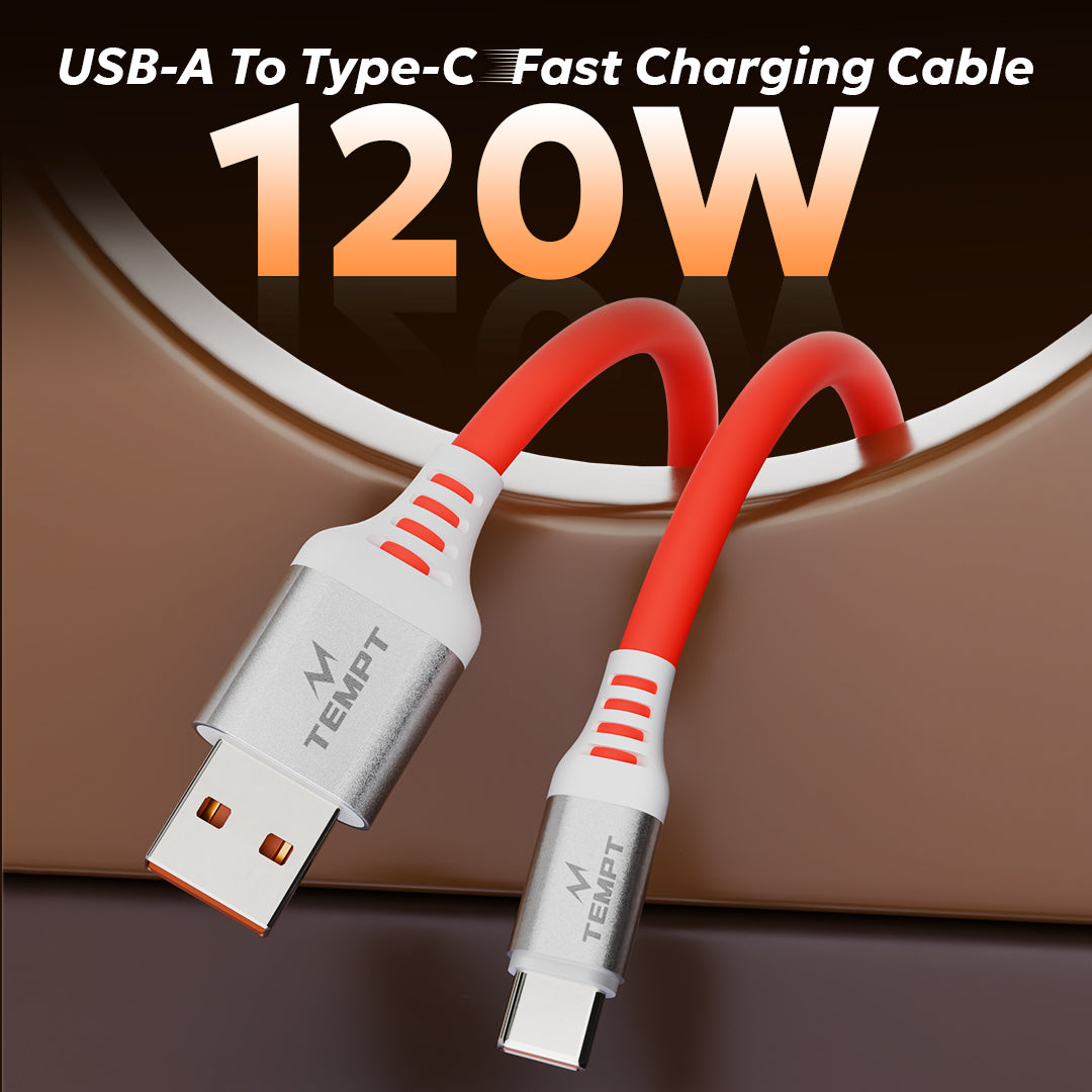 Tempt Silica 120W USB A to Type C Cable 120W Fast Charging Cable