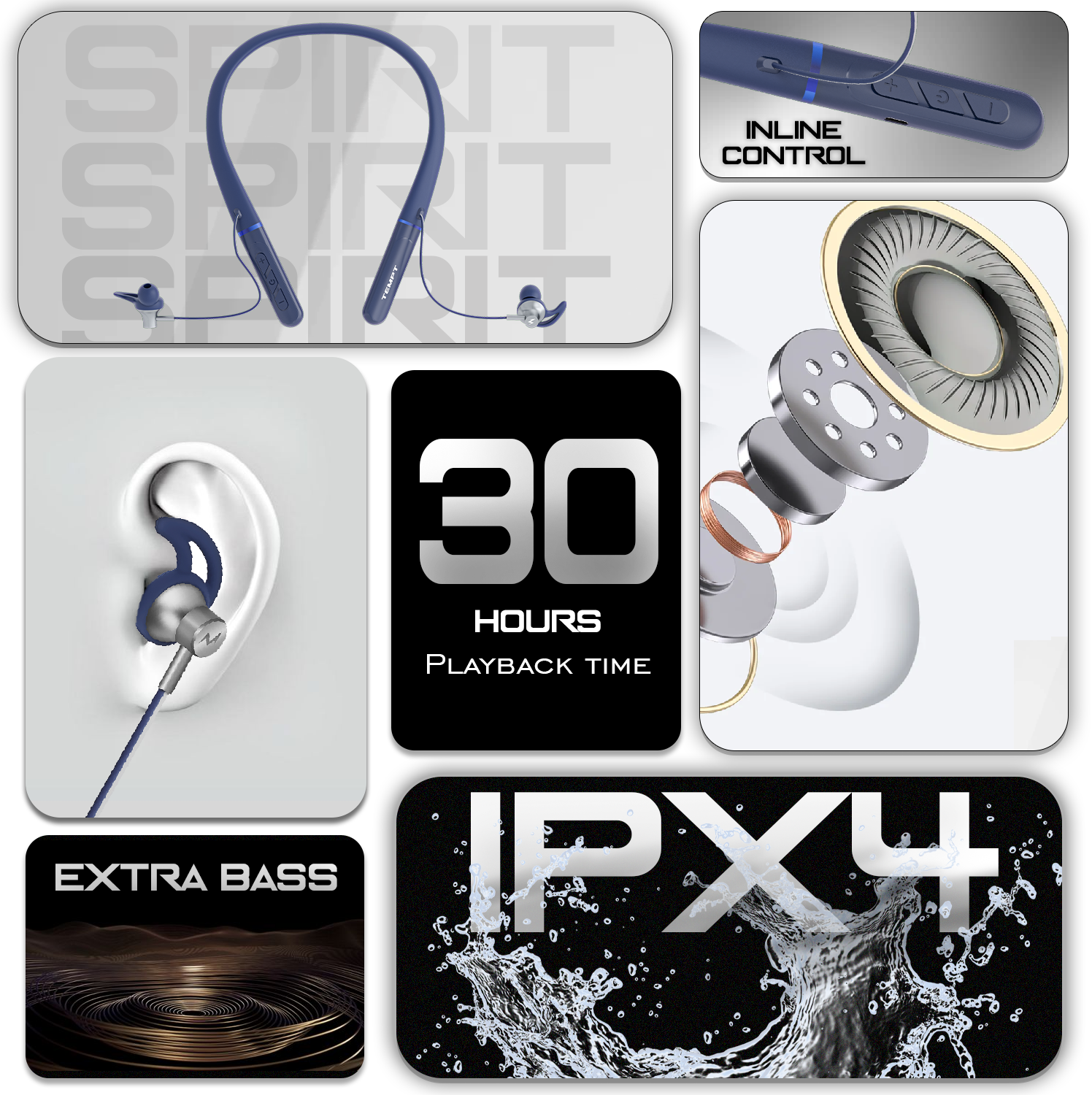 Tempt Spirit Wireless Neckbands with 30 Hours Battery and Bass Driver