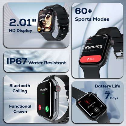 Tempt Streak X Daily Activity Tracking Smartwatch with IP67 Water Resistance and 2.01 HD Display Black Smartwatch