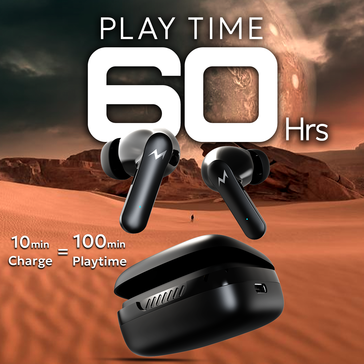 Tempt Thunder X 60 Hours Playtime Long Battery Wireless Earbuds