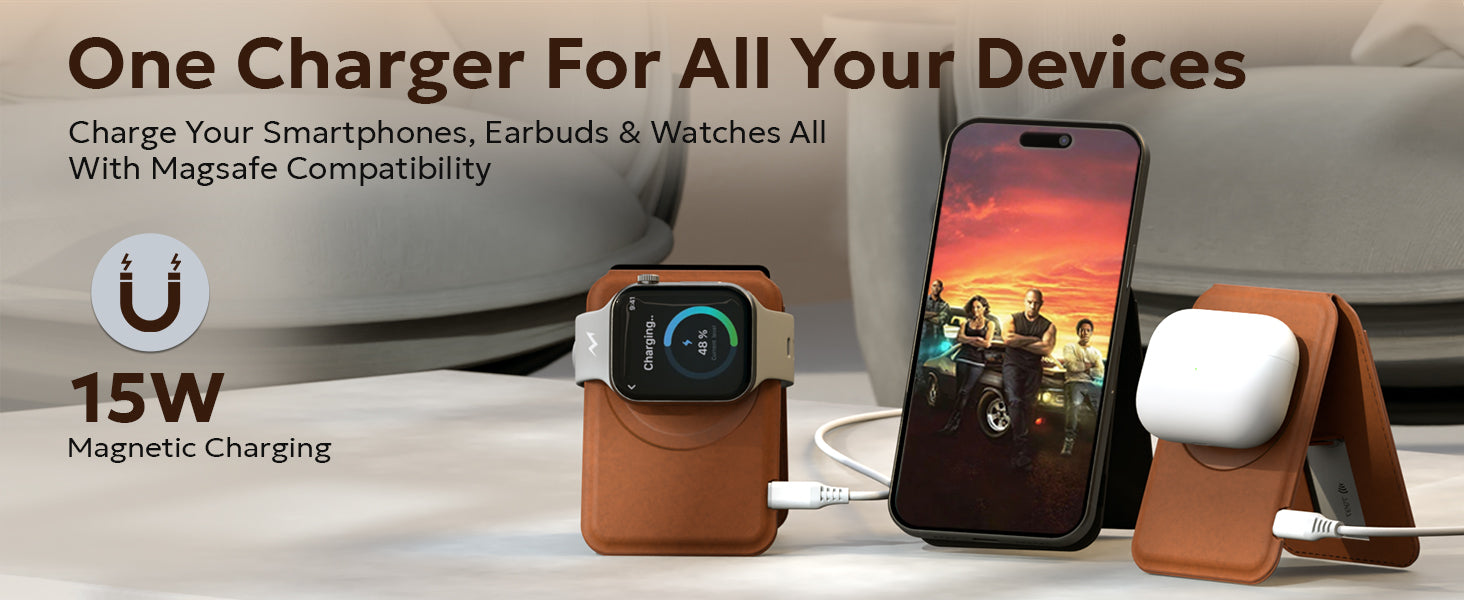 Tempt Trigo 3 in 1 MagSafe Wireless Charger Phone AirPods Watch Wireless Charger, 15w magnetic charging,